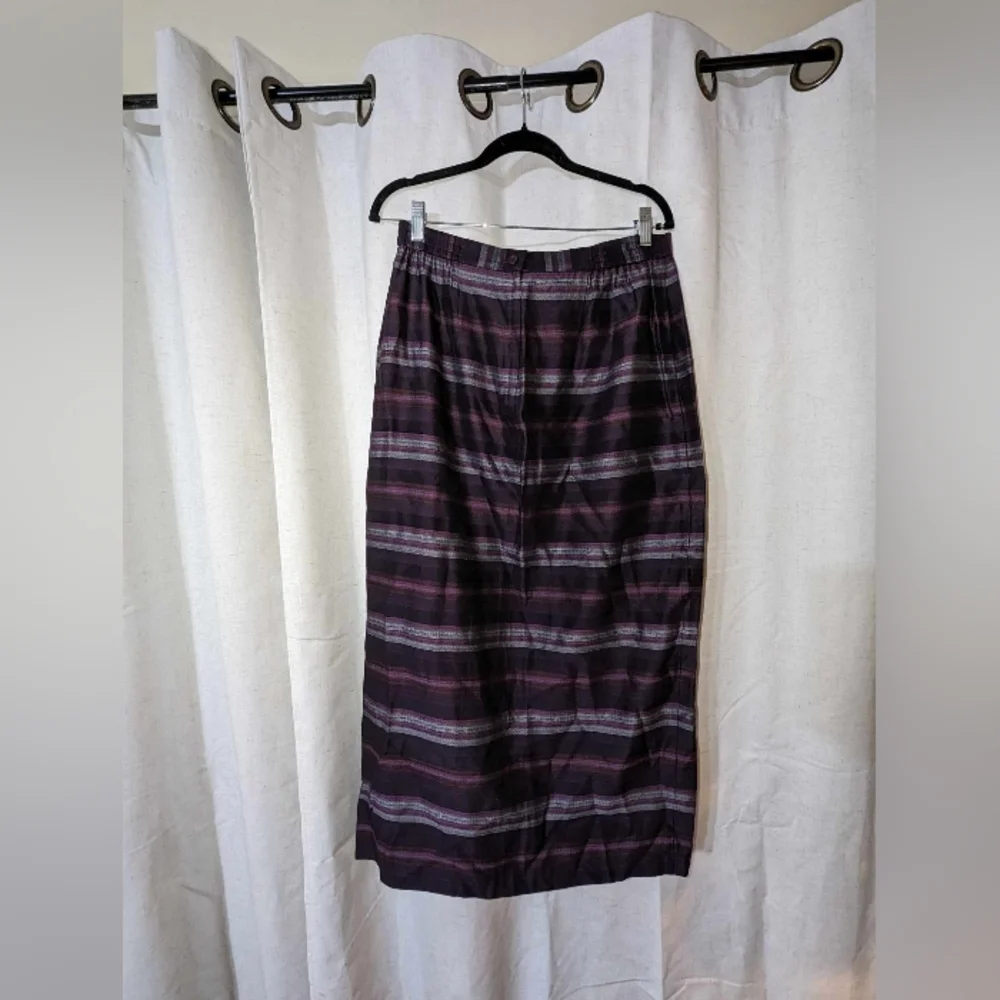 Vintage Wrap Look Purple And Gray Striped Maxi Skirt.